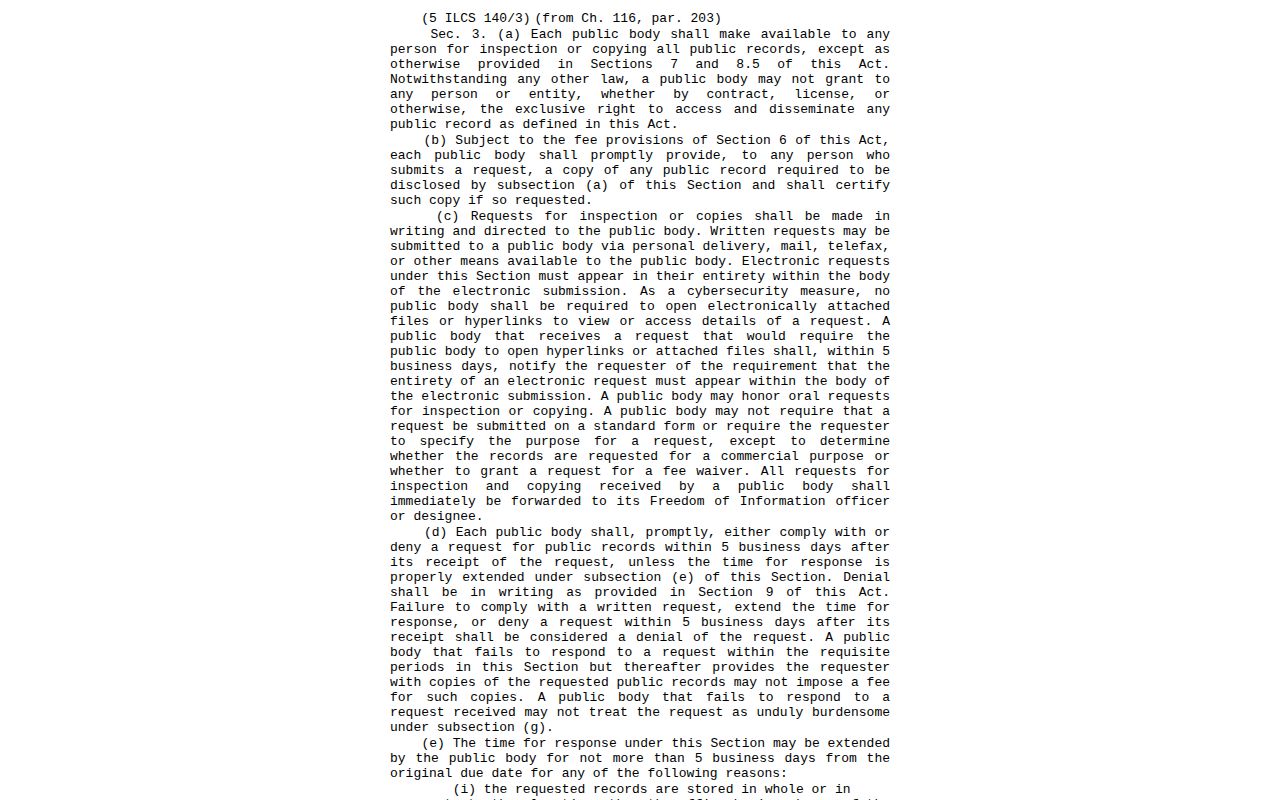 Illinois Freedom of Information Act records request procedure